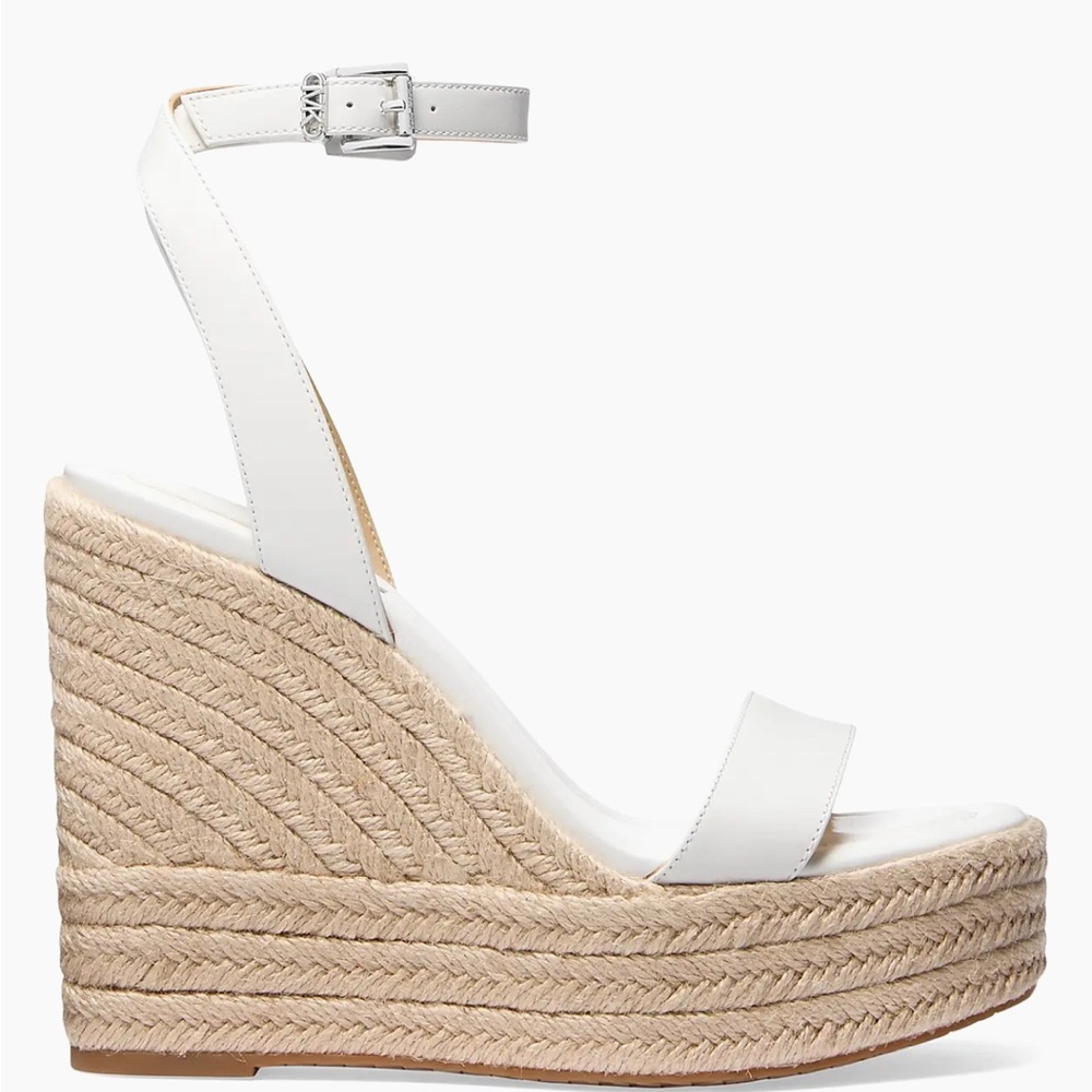 Michael Kors White Espadrille Wedge Sandal with Ankle Strap